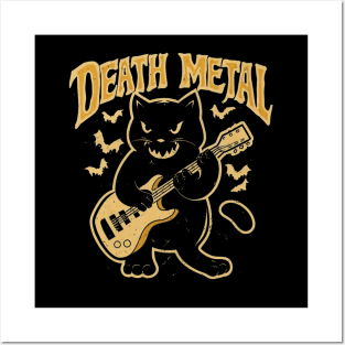 Death Metal Satanic Baphomet Cat playing guitar Posters and Art